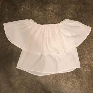 Ruffle, off-shoulder top from Anthropologie.